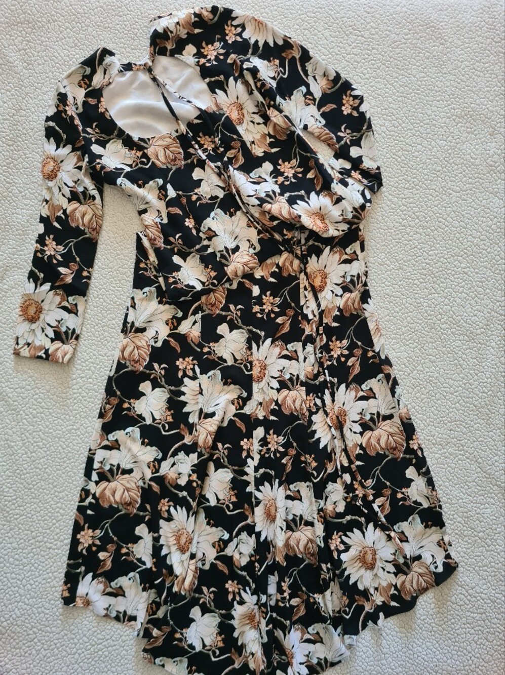 OSCAR DE LA RENTA Long Sleeve Cutout Back Crepe Daisy Gown US 14 Org $3,690 - Picture 11 of 16